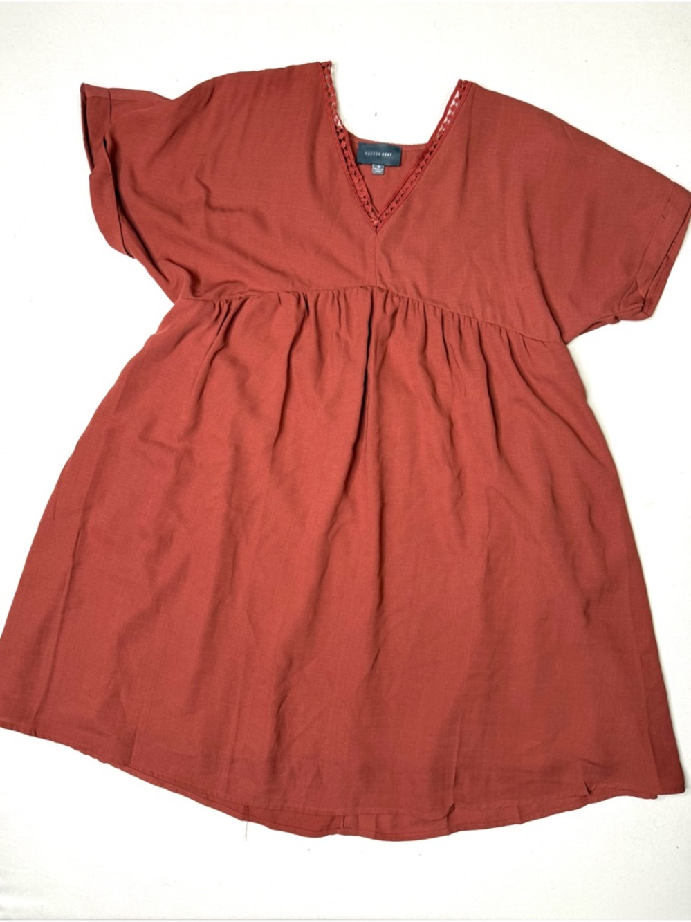 Hudson Gray Rust Orange V-Neck Babydoll Short Sleeve Dress Size Medium